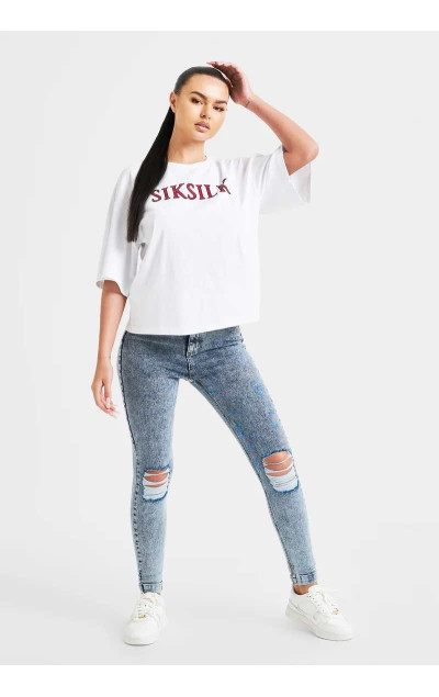 Sik Silk Boxy Fit Rhinestone Tee White