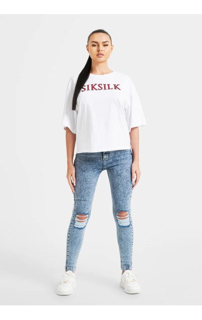 Sik Silk Boxy Fit Rhinestone Tee White