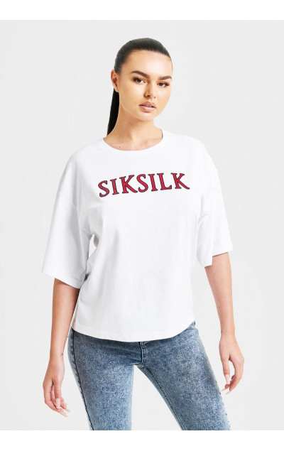 Sik Silk Boxy Fit Rhinestone Tee White