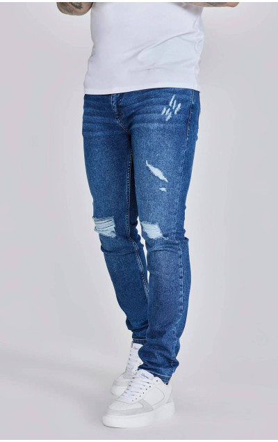 Sik Silk Męskie Ciemnoniebieskie Dżinsy Distressed Slim Fit
