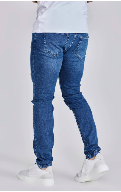 Sik Silk Pánské Tmavě Modré Jeany Distressed Slim Fit