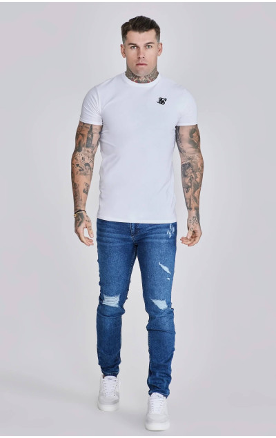 Sik Silk Pánske Tmavo Modré Jeansy Distressed Slim Fit