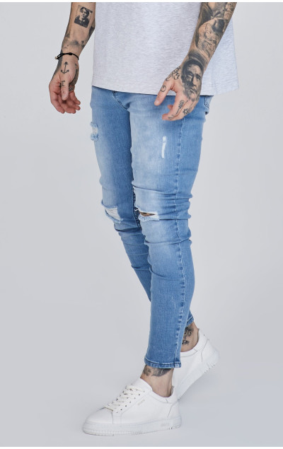 Sik Silk Blue Distressed Skinny Jeans