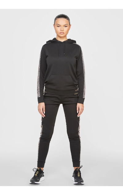 Sik Silk Black Leopard Print Panelled Hoodie