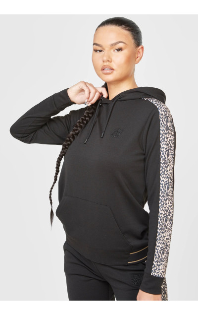 Sik Silk Black Leopard Print Panelled Hoodie