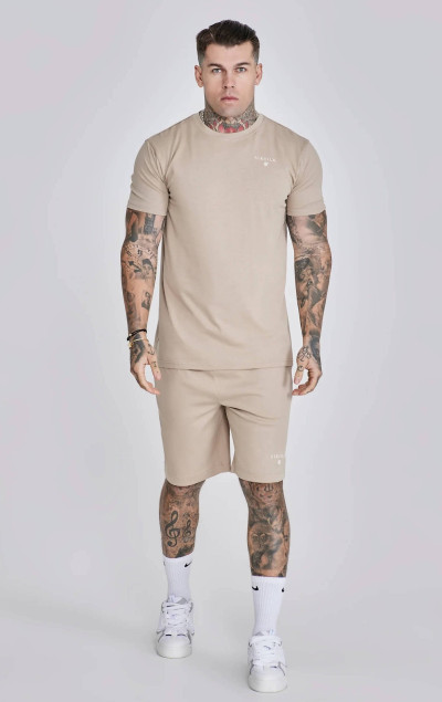 Sik Silk Pánsky Béžový Set Tričko Kraťasy