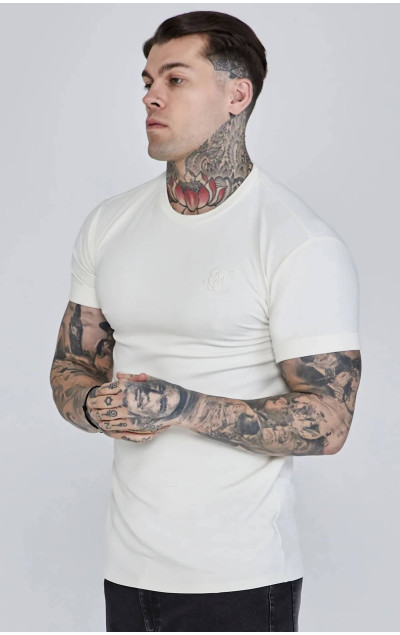 Sik Silk Ecru Roll Sleeve T-Shirt