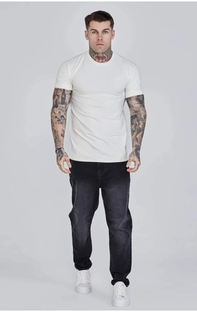 Sik Silk Pánské Béžové Tričko Ecru Roll Sleeve