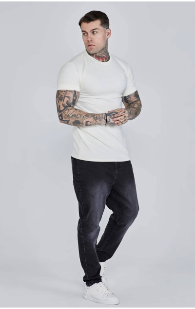 Sik Silk Ecru Roll Sleeve T-Shirt