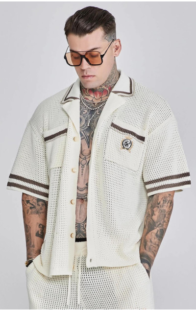 Sik Silk Męska Biała Dzianinowa Koszula Knitted