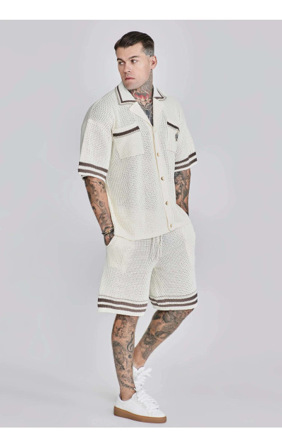 Sik Silk Męska Biała Dzianinowa Koszula Knitted