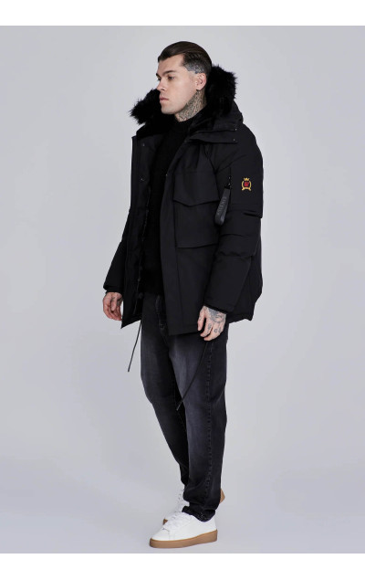 Sik Silk Pánska Čierna Bunda Parka