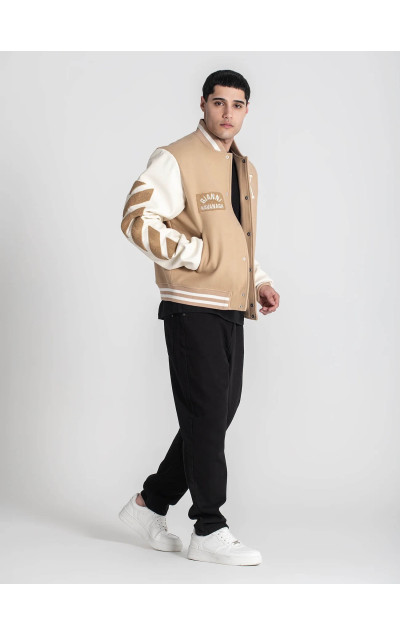 Gianni Kavanagh Beige Varsity Bomber Jacket