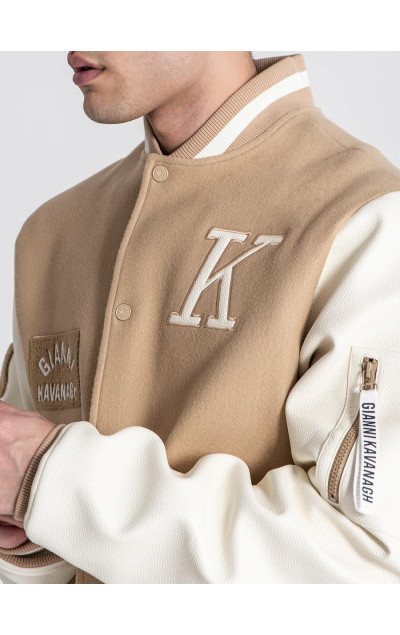 Gianni Kavanagh Beige Varsity Bomber Jacket