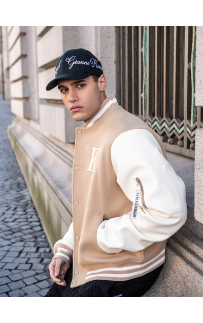 Gianni Kavanagh Beige Varsity Bomber Jacket