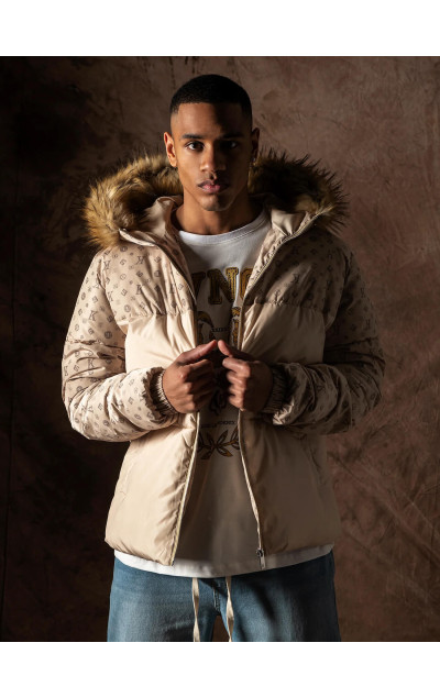 Gianni Kavanagh Beige Logomania Puffer Jacket