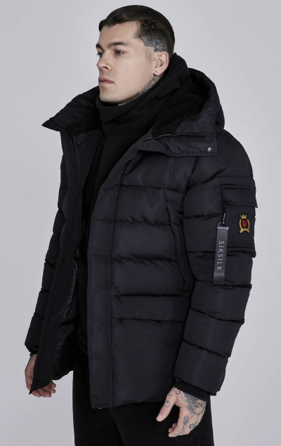 Sik Silk Geacă Parka Neagră pentru Bărbați