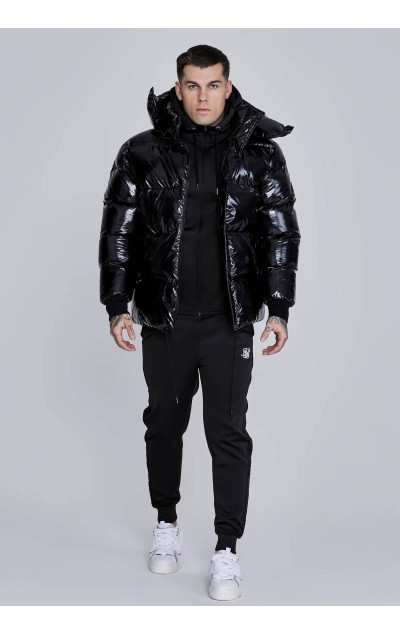 Sik Silk Black High Shine Puffer Jacket