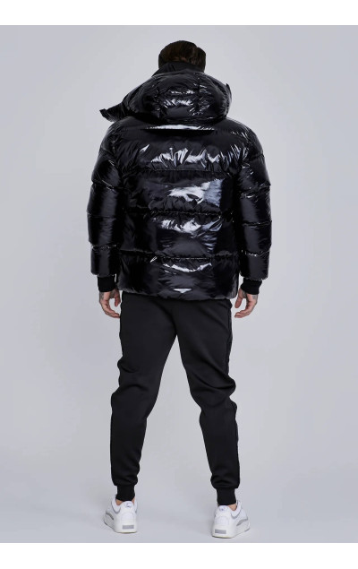 Sik Silk Black High Shine Puffer Jacket