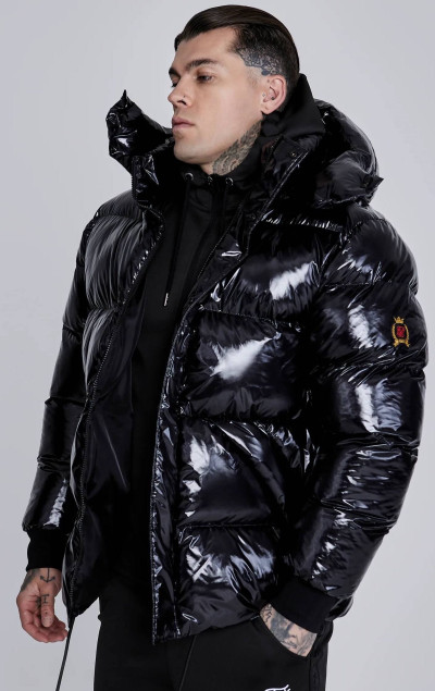 Sik Silk Pánska Čierna Bunda High Shine Puffer