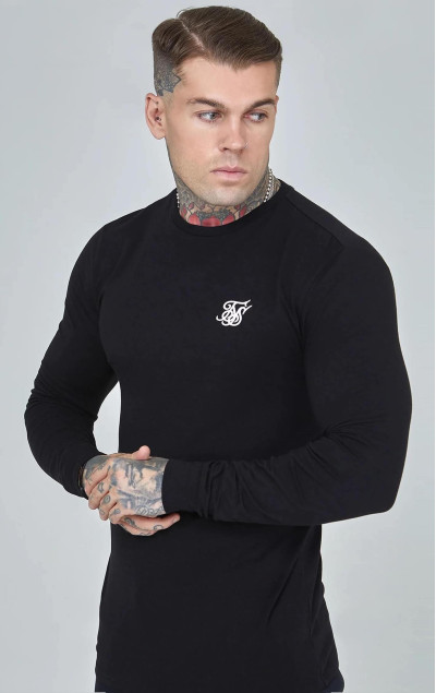 Sik Silk Herren Schwarzes Essentials Long Sleeve T-Shirt