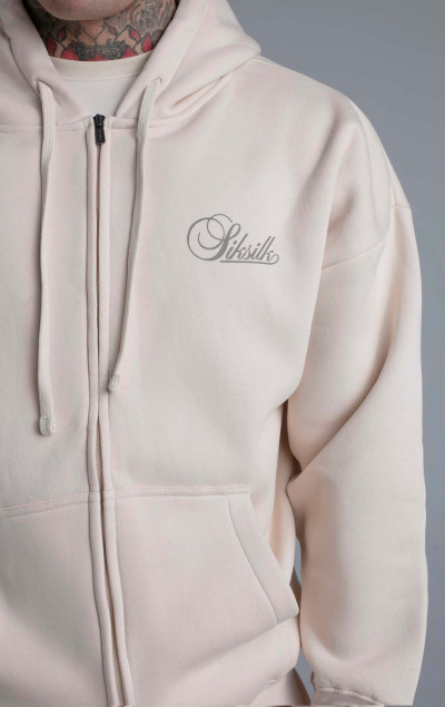 Sik Silk Ecru Essentials Full Zip Hoodie