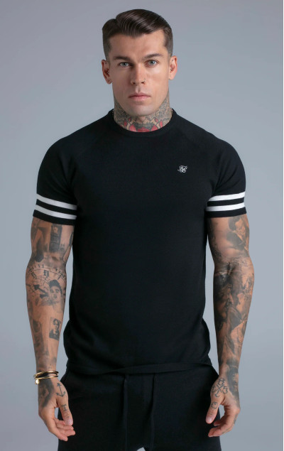 Sik Silk Tricou Negru pentru Bărbați Knitted