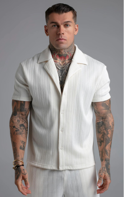 Sik Silk Pánska Biela Pletená Košeľa Textured