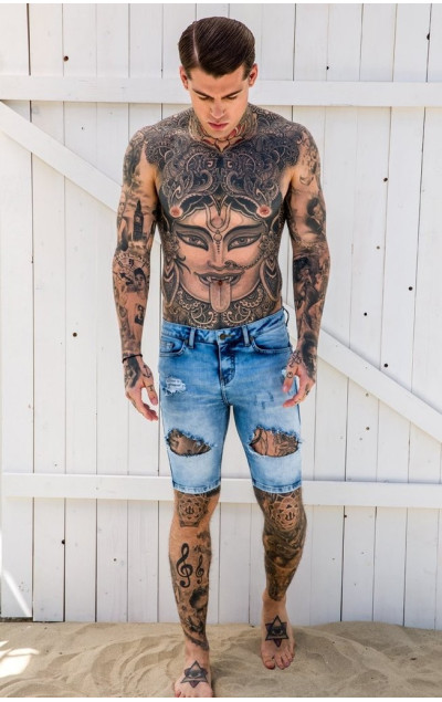 Gianni Kavanagh Light Blue Destroyed Denim Shorts