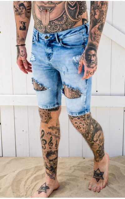 Gianni Kavanagh Light Blue Destroyed Denim Shorts