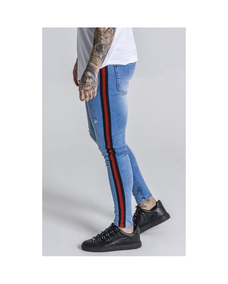 denim jeans with red stripe