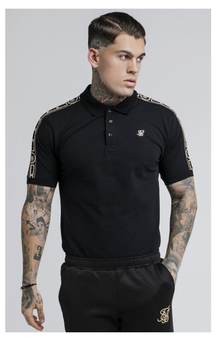 black polo shirt grandad collar