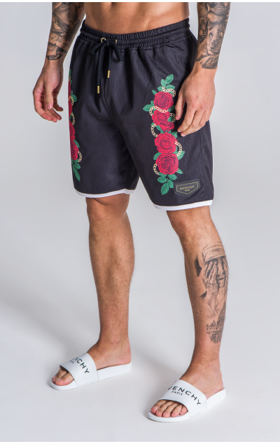 Gianni Kavanagh Black Racer Roses Shorts