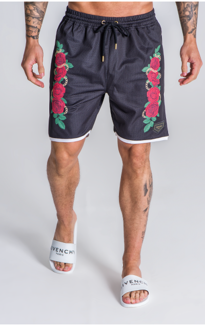 Gianni Kavanagh Black Racer Roses Shorts