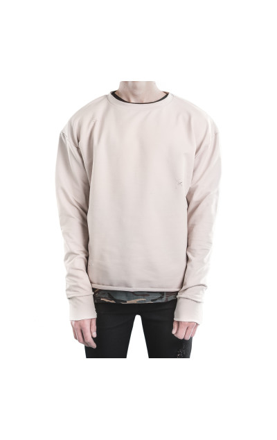 Goldie Vision Beige Crewneck Distressed Hoodie