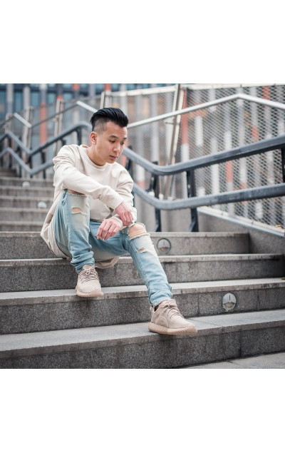 Goldie Vision Beige Crewneck Distressed Hoodie