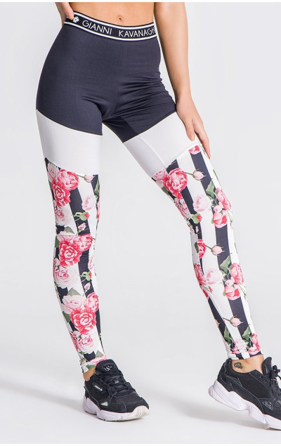 Gianni Kavanagh Black Pink Racer Roses Leggings