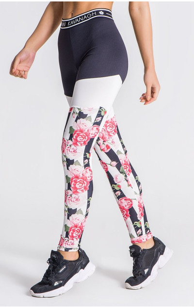 Gianni Kavanagh Black Pink Racer Roses Leggings